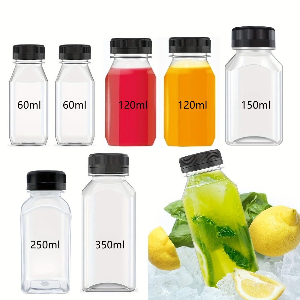 Meal Prep Juice Bottles - 6pcs Reusable Transparent Plastic Juice Bottles
