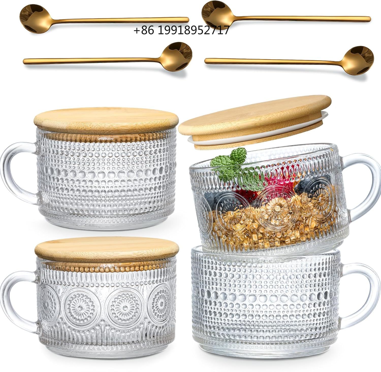 Overnight Oat Jar - 4-Piece Vintage Coffee Cup Gift Set