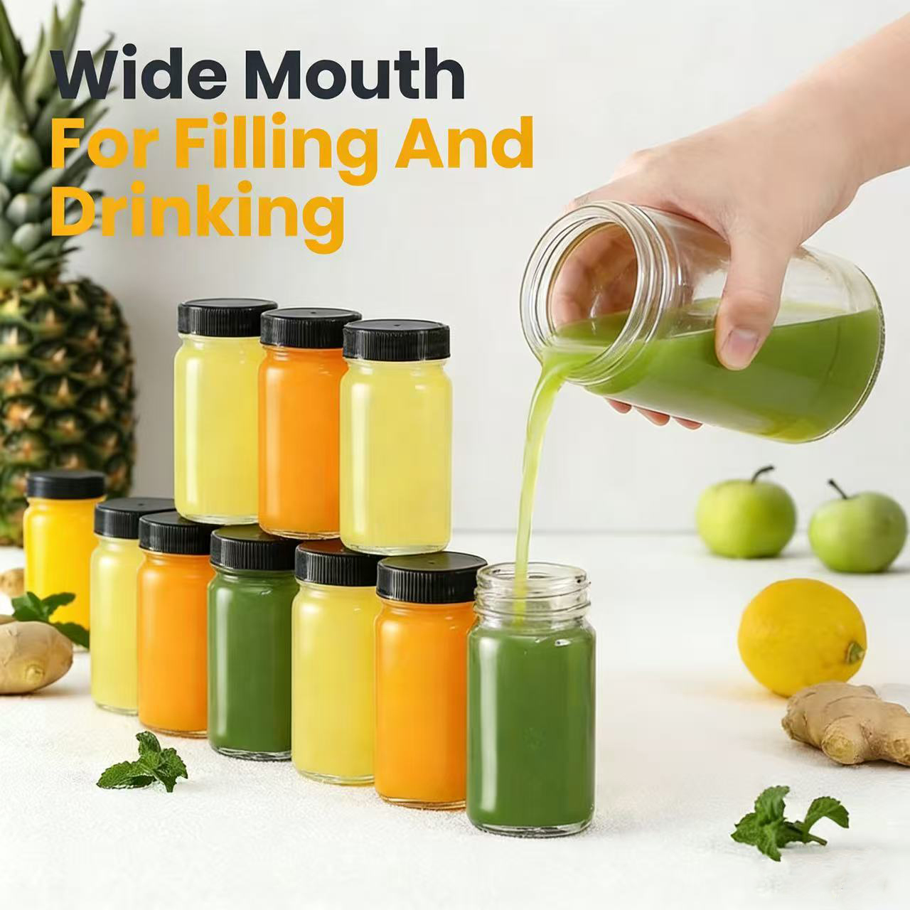 Meal Prep Juice Bottles - 6pcs 60ml Leak-Proof Transparent Glass Juice