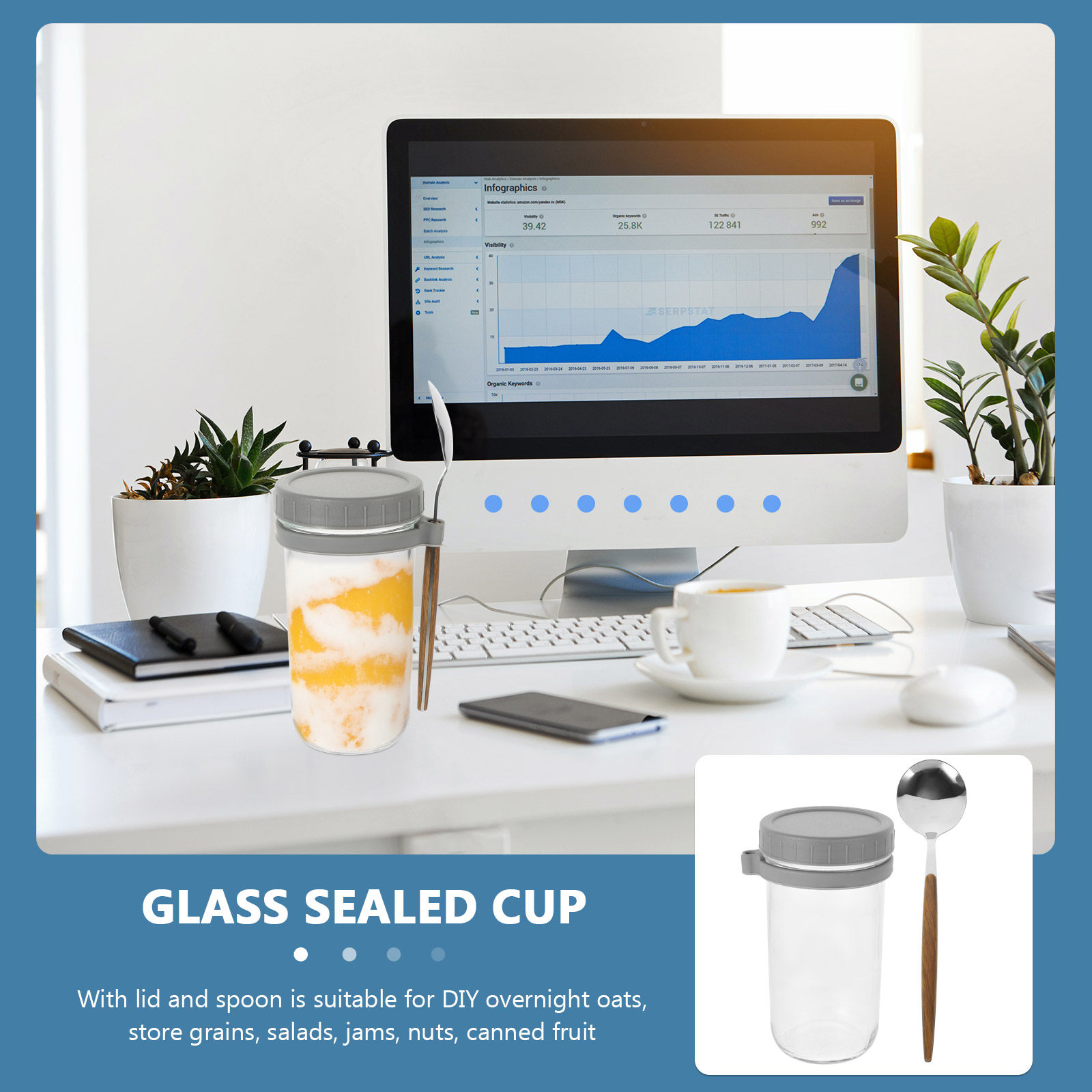 1Set Stylish Glass Sealed Cup  - Overnight Oat Jar recension och pris